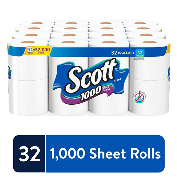 Scott 1000 Sheets Per Roll Toilet Paper, 32 Rolls (4 Packs of 8) Bath ...