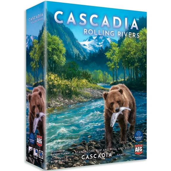 AEG: Cascadia: Rolling Rivers - Puzzly Flip-Roll-Write Board Game, Build Ecosystems, Explore PNW Nature & Wildlife, Ages 10 , 1-4 Players, 30 Mins