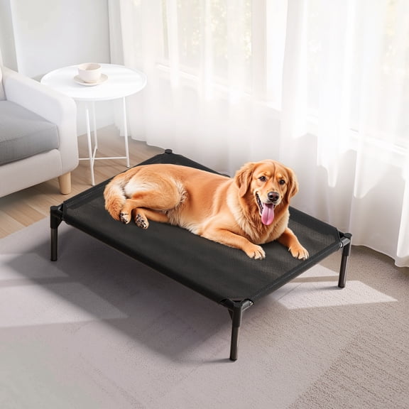 Elevated Dog Bed for Small Dogs, Heavy Duty Pet Cots with Durable Supportive Teslin Recyclable, Indoor & Outdoor Pet Bed, Black/S