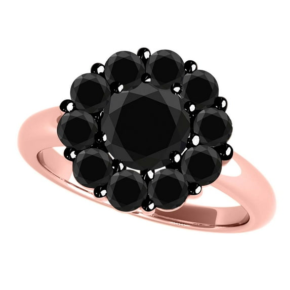 Mauli Jewels 3.5 CT Halo Black Diamond Flower Shape Prong Set Womens Ring In 10K Rose White & Yellow Gold