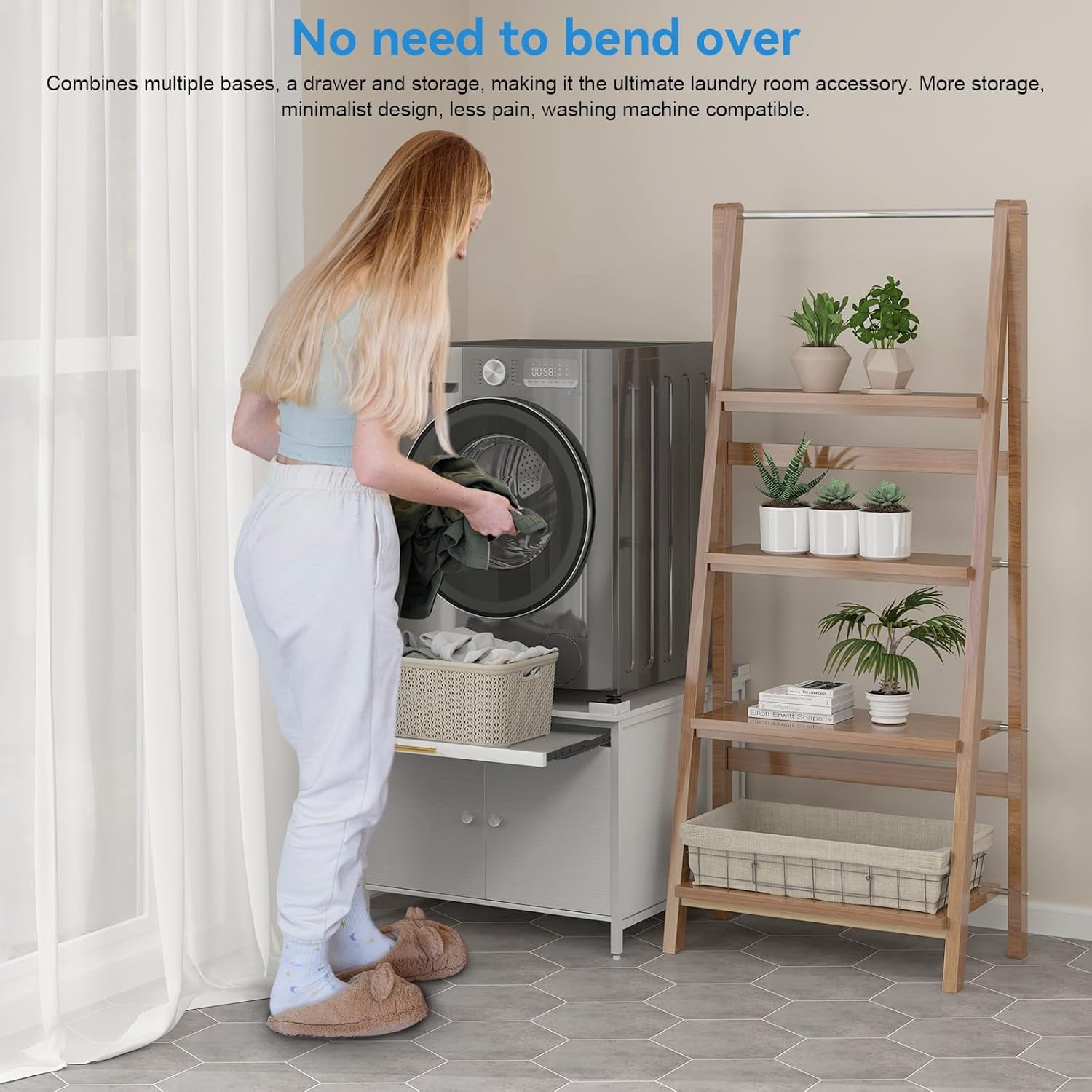 Laundry Pedestal for Washer and Dryer, 29" Universal Washing Machine Stand with Adjustable Feet, Fit Anti-Vibration Design with Telescopic Laundry Basket Shelf, 700 LBS Capacity, White