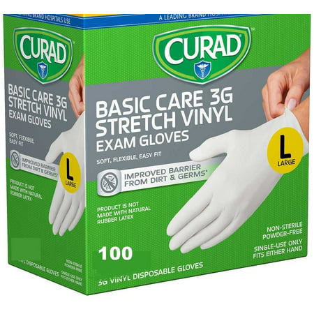 Stretch Disposable Vinyl Exam Gloves Latex Free - Improved Barrier From Dirt & Germs - Leading Brand Hospital Use - Soft Flexible Gloves - Easy Fit - Multi Use (Large, White- 100