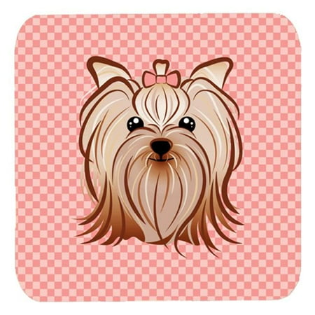 

Pink Checkered Yorkie And Yorkshire Terrier Foam Coasters Set Of 4