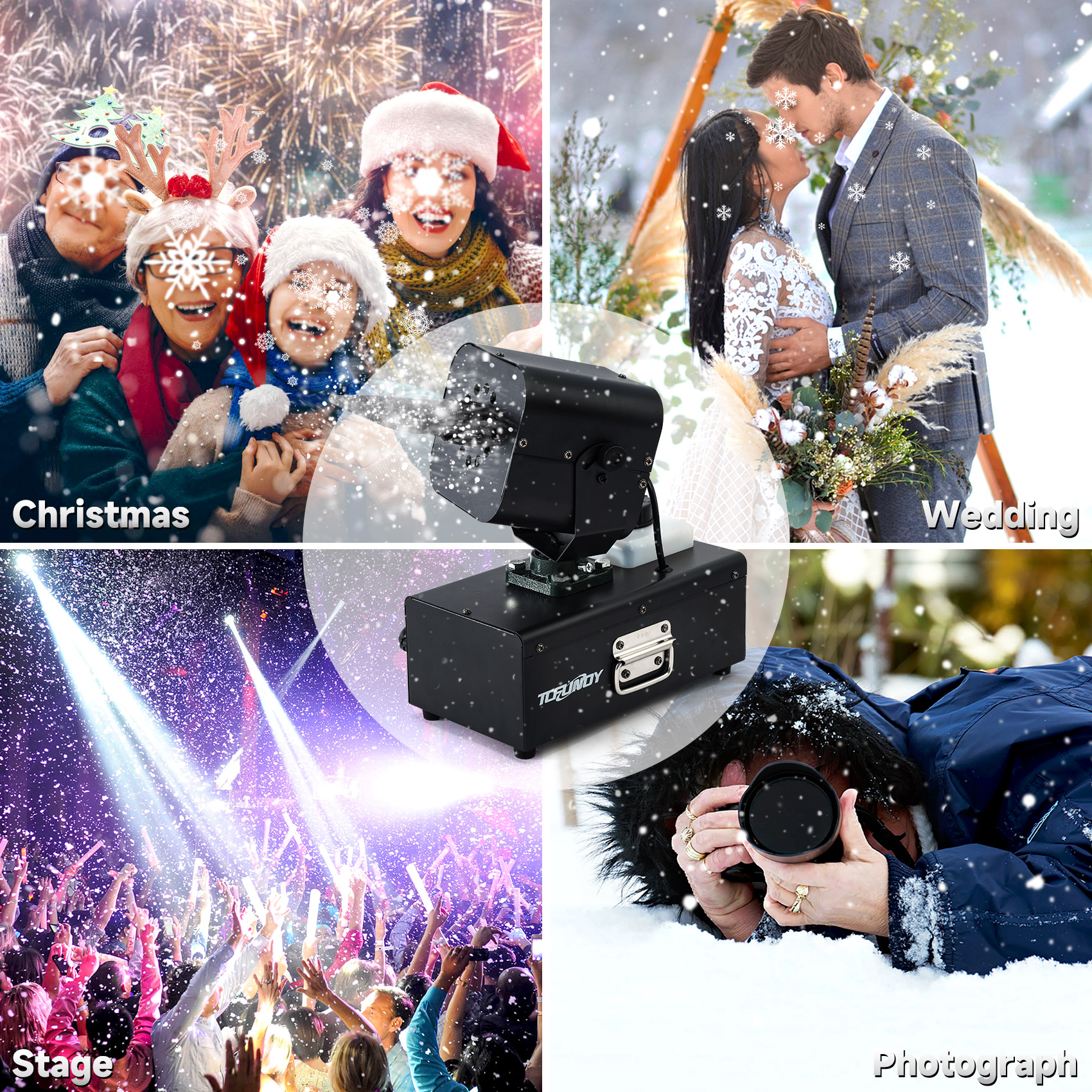 TCFUNDY 1200W Oscillating Snow Machine w/ Remote and Wired Control, Ideal for Christmas Parties and Events