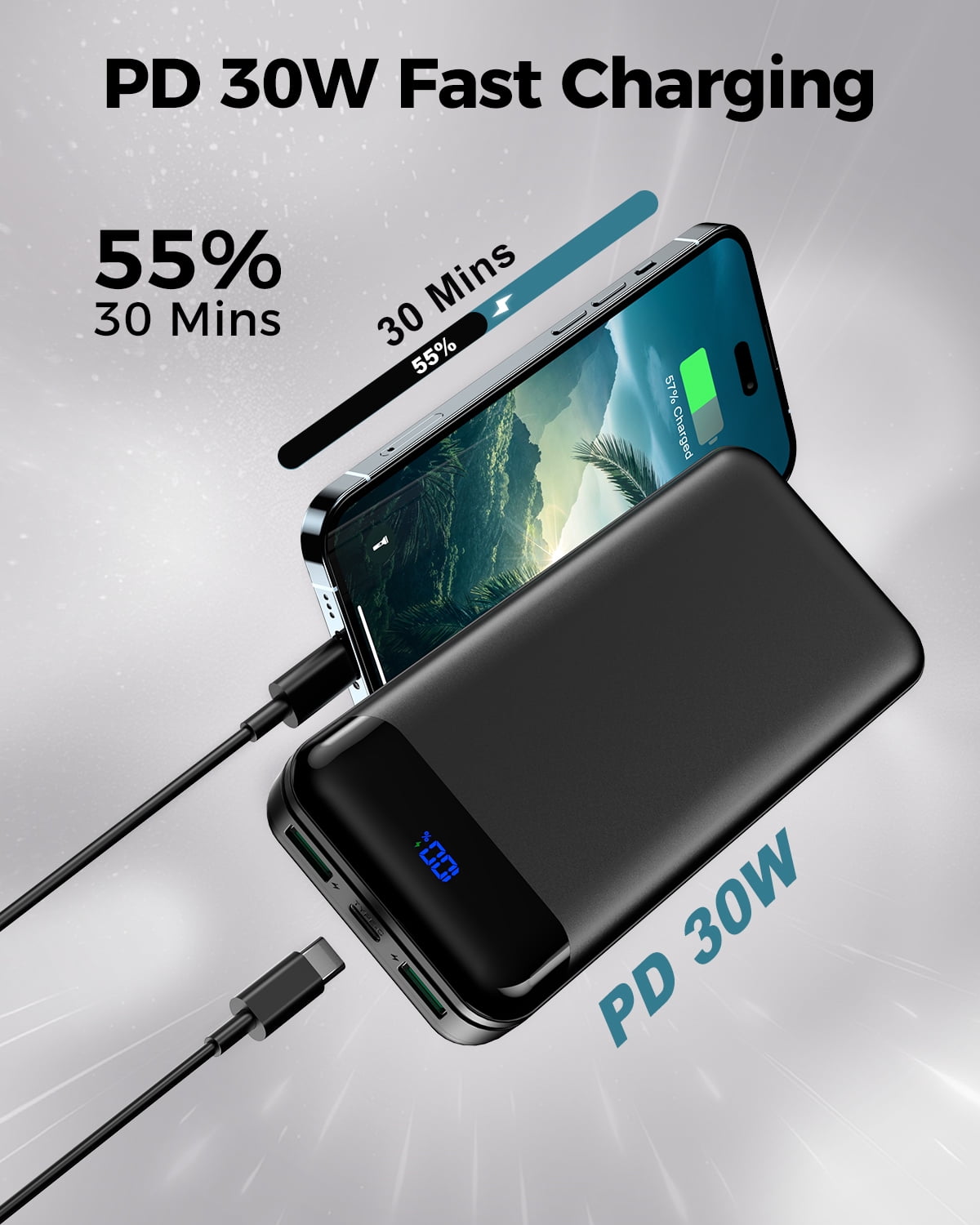 Tilnce 40000mAh Power Bank, 30W PD Fast Charging Portable Charger with LED Digital Display, High Capacity External Battery Pack for iPhone 17 16 15 Pro Max, Samsung Galaxy, iPad, Camping