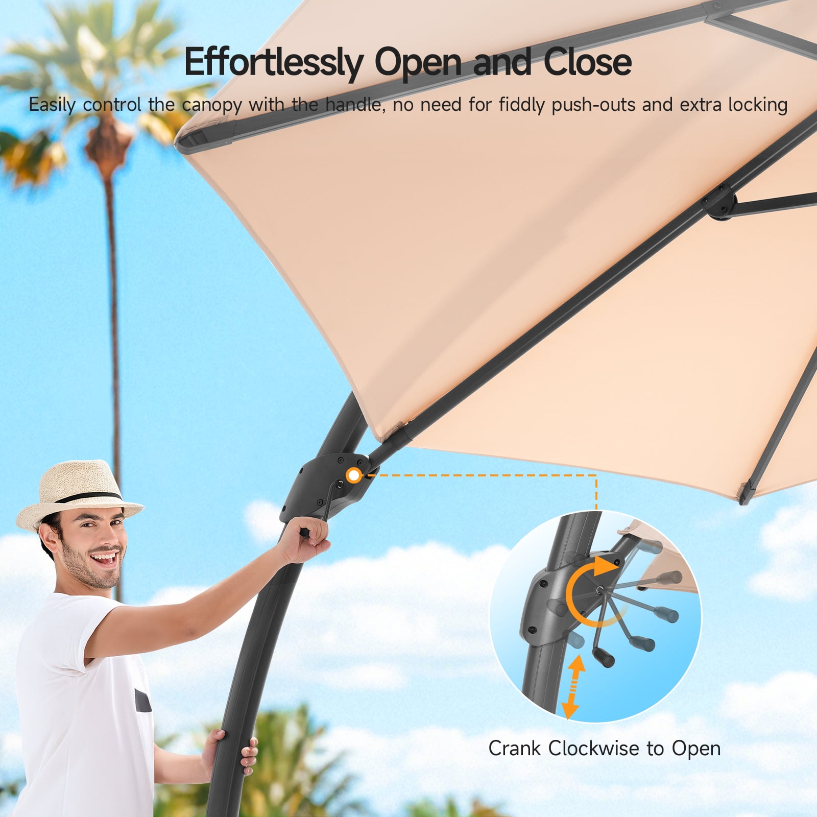 Dovov 11ft Patio Umbrella with Base, Aluminum Deluxe Round Curvy Cantilever Umbrella Large 360° Rotation Offset Hanging Outdoor Market Umbrellas for Lawn Garden Deck Backyard Pool, Champagne