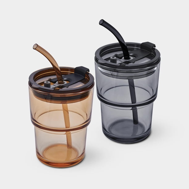 Paquete con 10 piezas de Vaso con popote, cafe 8.8 x 15