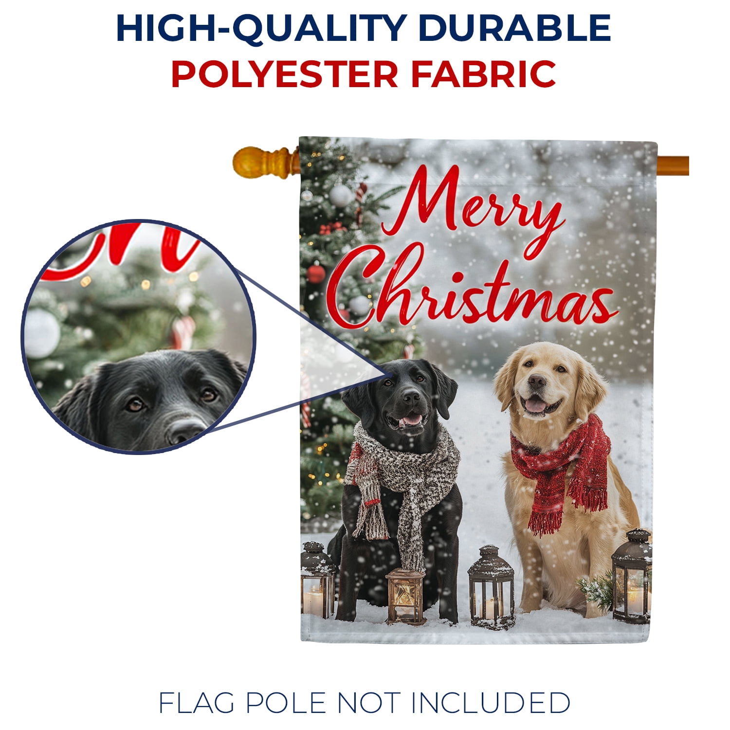 America Forever Merry Christmas Dogs House Flag, 28 x 40 inches Double Sided, Black Lab and Golden Retriever House Flag, Festive Winter Decor Outdoor Seasonal Flags for Yard, Lawn