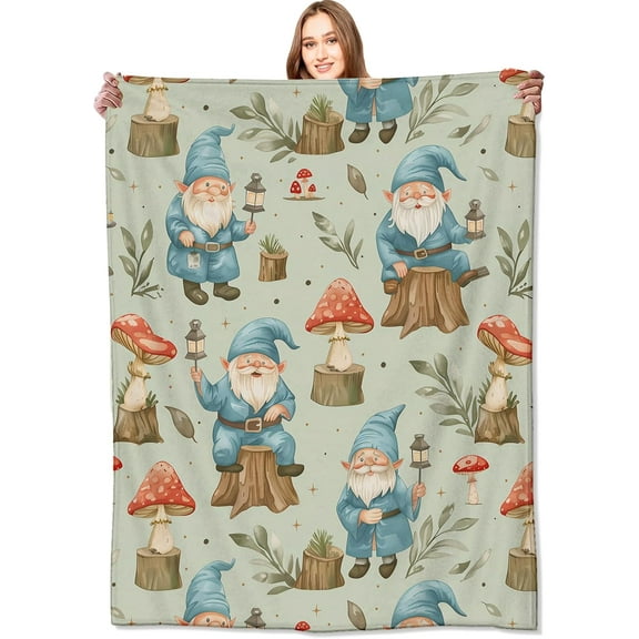 Woodland Gnome Blanket Cute Gnomes Mushroom Forest Festival Throw Blankets, for Kids & Nature Lovers,Lightweight Soft Fleece for Sofa Couch Bed Room Travel Decor 50x60in
