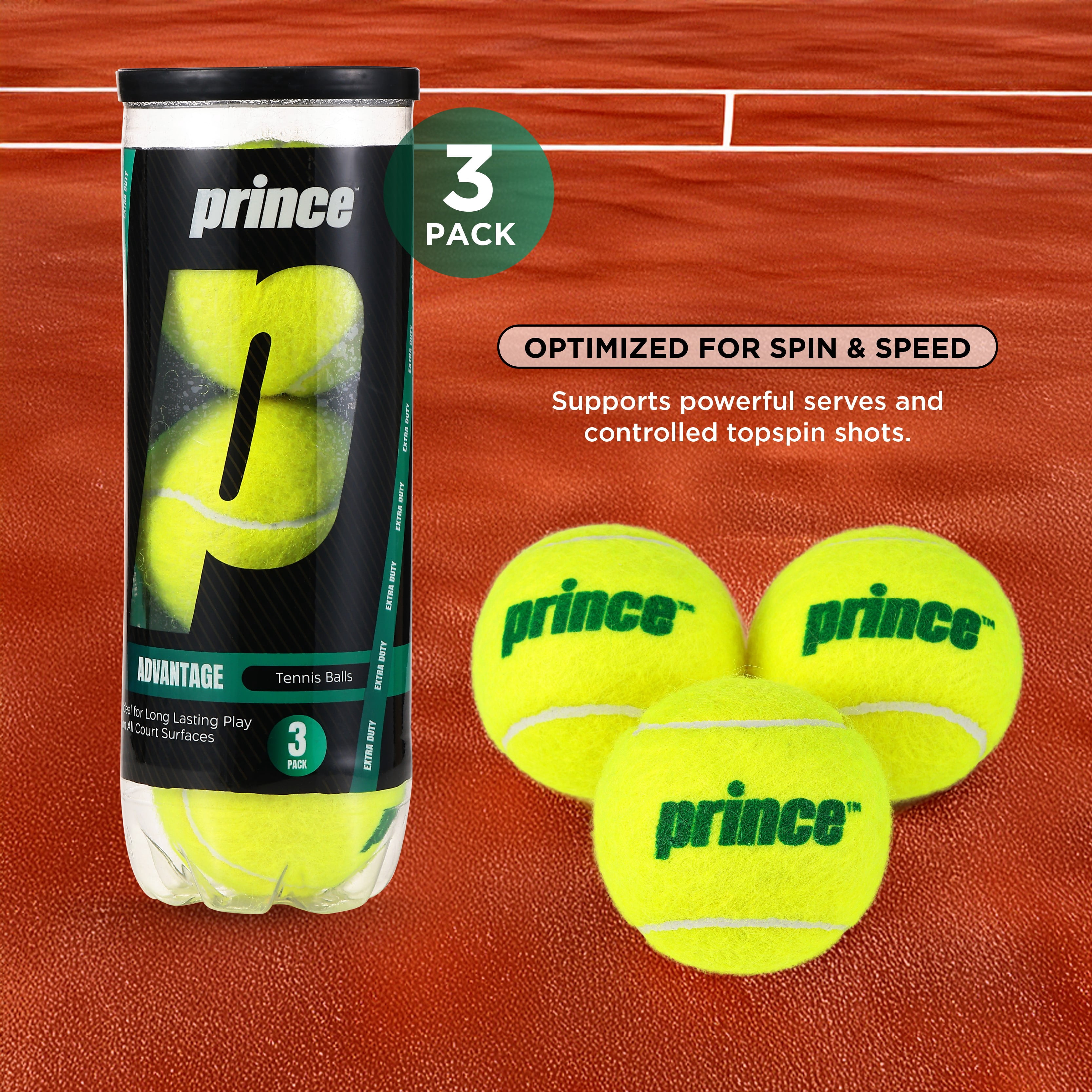 Prince Advantage Tennis Balls 3 Tin Pack (9 Balls Total), Championship Grade, Extra Duty, All Court Performance