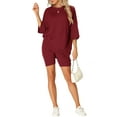 thumbnail image 2 of INSPIRE CHIC Women's Oversized Lounge Set Workout Sweatsuits T-Shirt with Biker Shorts Outfits Sets 3XL Red, 2 of 6