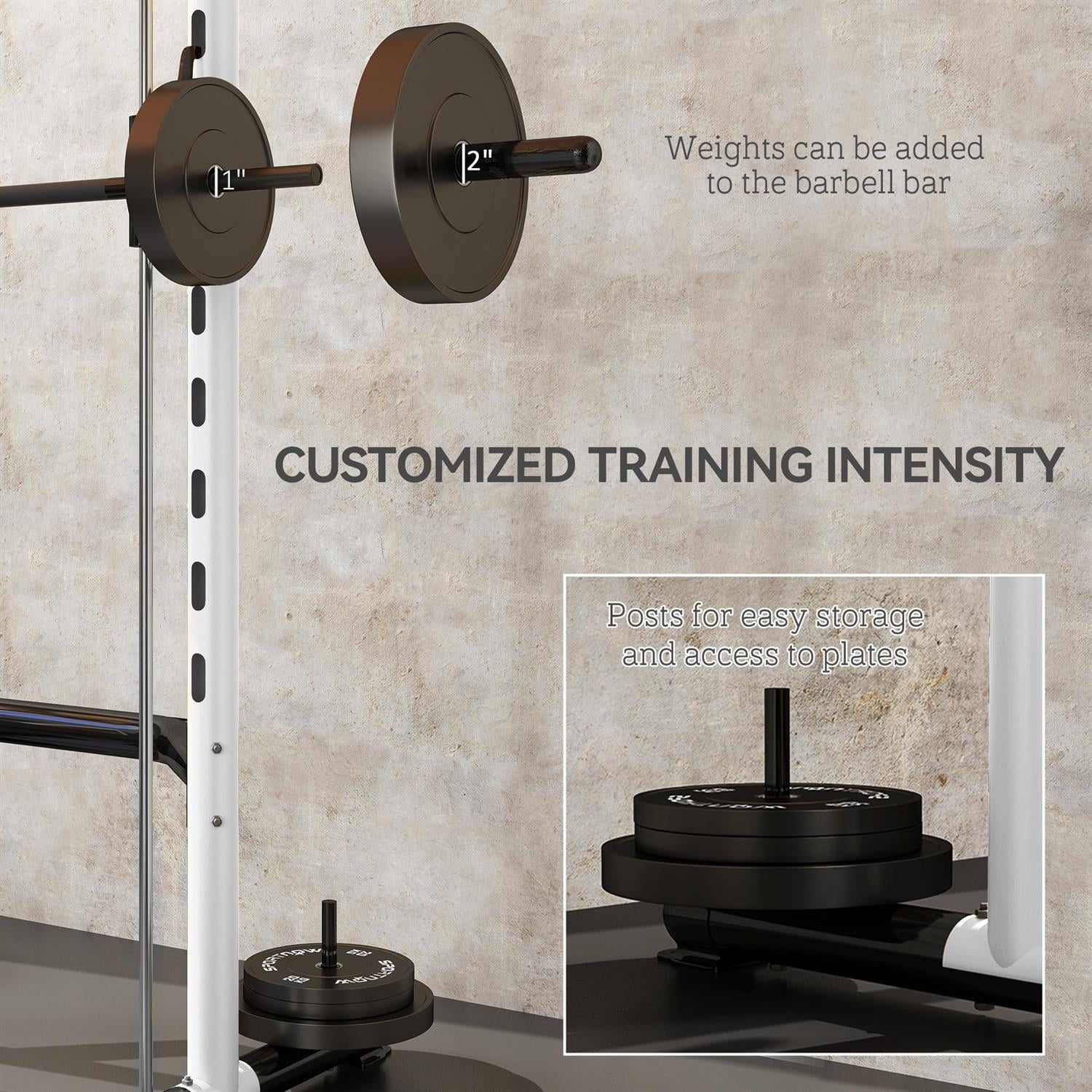 Demifill Multi-Function Weight Lifting Half Rack - White, Squat Rack with Pull-Up Bar & Barbell, Adjustable Bench Press Compatible
