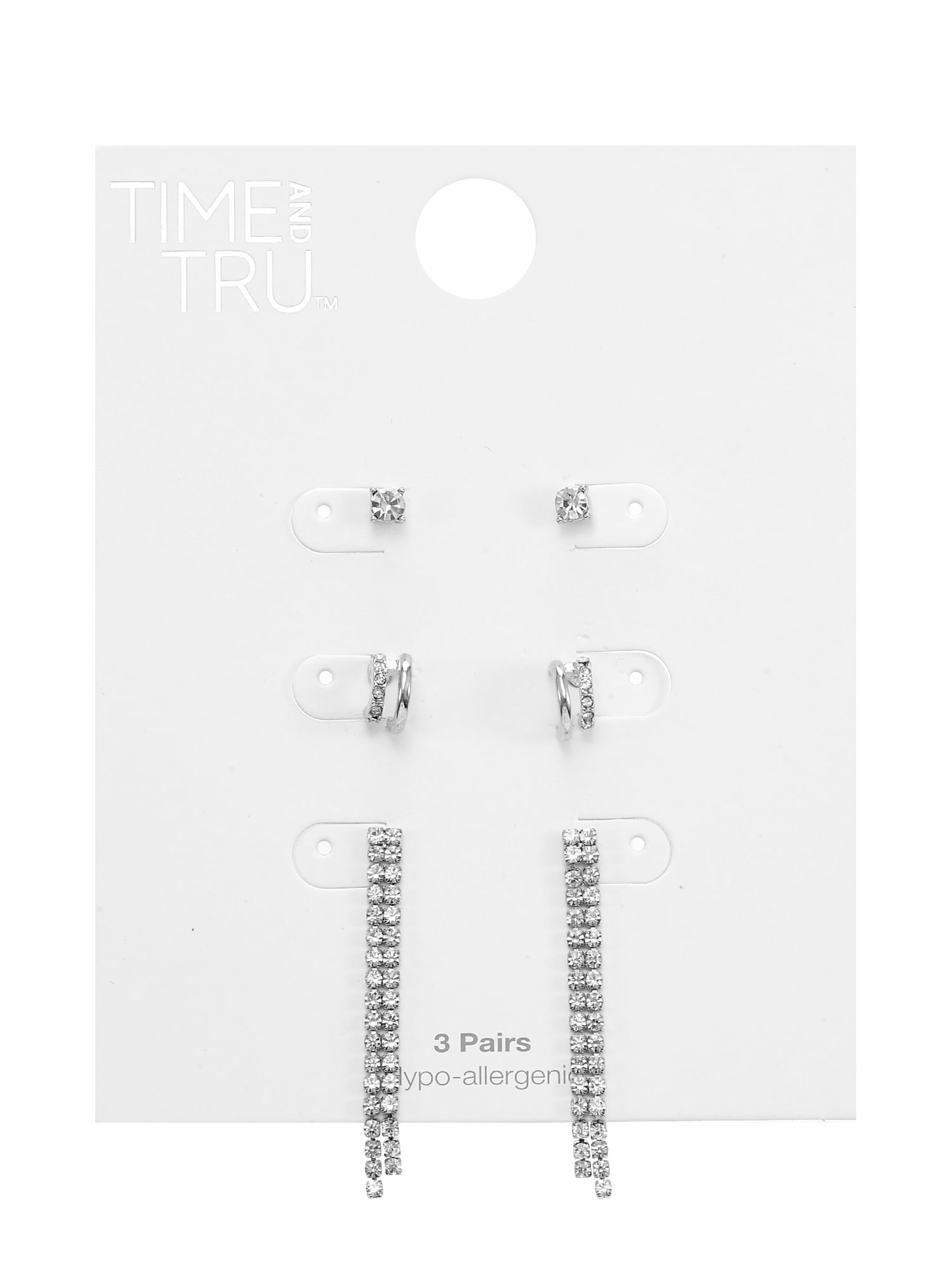 Time and Tru Women's Silvertone Earring Set, 3 Pairs