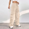 thumbnail image 5 of Diufon Womens Cargo Pants Solid Color Lounge Pants Elastic High Waist Pants with Pockets, 5 of 7