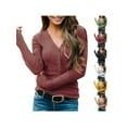 thumbnail image 3 of Gvmfive Womens Tops Casual Solid V Neck Long Sleeve Button Down Shirt Blouse, 3 of 5