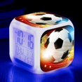 thumbnail image 1 of Reloj despertador pequeño con diseño de fútbol creativo y extraño, LED, colorido, que cambia de color, cuadrado, para estudiantes y niños, alarma silenciosa, 1 of 6