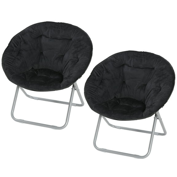 XgoodX Set of 2 Oversized Fur Moon Saucer Chair Seat Stool Soft Folding w/ Metal Frame