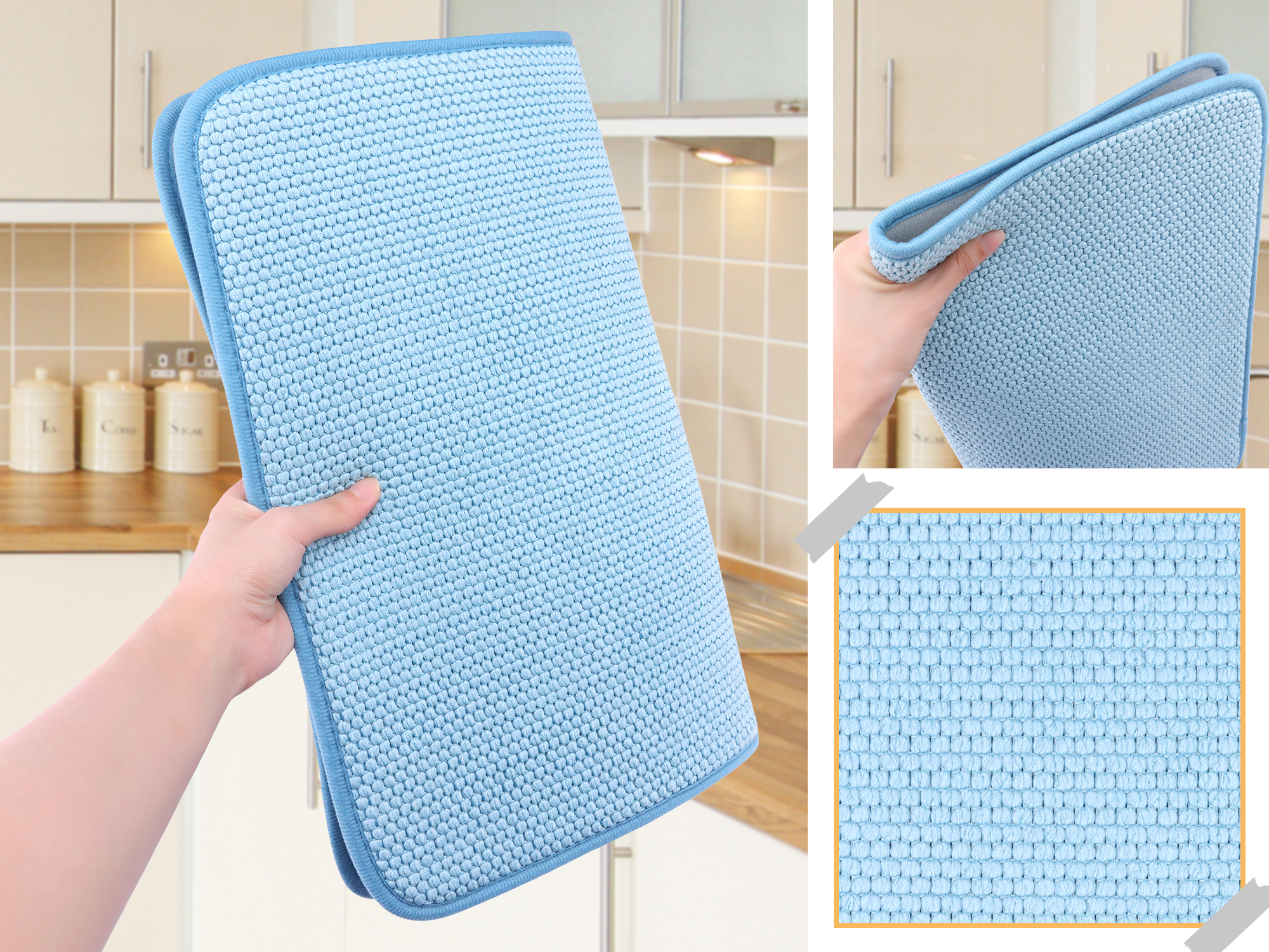 Unique Bargains Absorbent Microfiber Kitchen Drying Mat for Dishes Blue 19.7*15.0 in