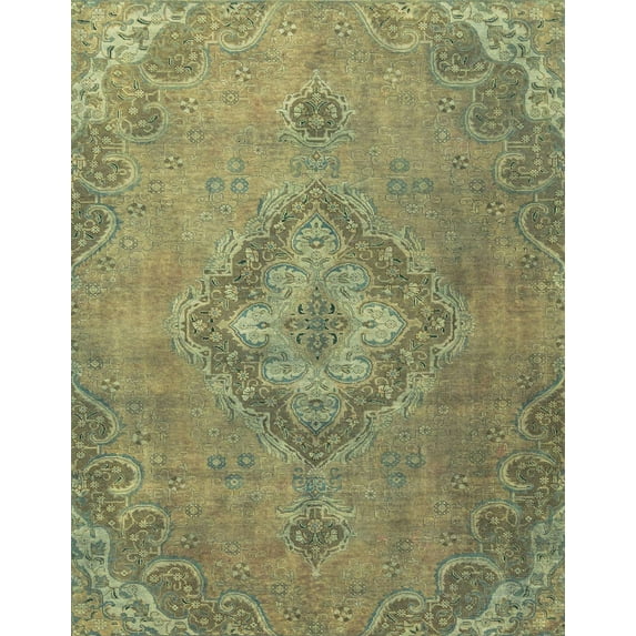 Ahgly Company Machine Washable Indoor Rectangle Abstract Brass Green Area Rugs, 2' x 5'