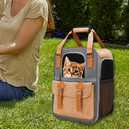 Portable Cat Carrier Backpack Travel Bag Carrying Bag Adjustable Shoulder Strap Tote Breathable for Traveling Outdoor Camping Hiking Orange