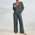 thumbnail image 2 of Sets for Women Going Out Ribbed Knit Loungewear V Neck Tunic Top Matching Wide-leg Pants 2 Piece Lounge Sweater Sets, 2 of 5