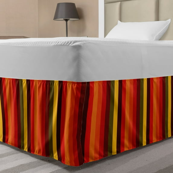 Abstract Bed Skirt, Vertical Striped Color Bands Vibrant Tones Geometric Straight Lines Design, Elastic Bedskirt Dust Ruffle Wrap Around for Bedding Decor, 4 Sizes, Multicolor, by Ambesonne