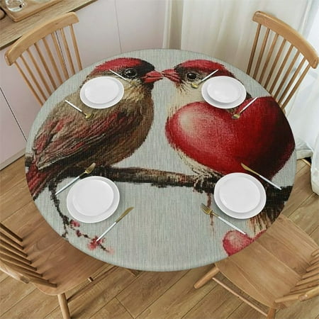 

Palnkart Birds & Hearts Round Tablecloth Stain-Resistant Washable for Indoor Outdoor Restaurants Weddings Parties Picnic Camping Kitchen Dining Waterproof Fabric 38 -42