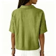 thumbnail image 6 of Fgvctg 3/4 Sleeve Women’s Cotton Linen Polo Shirt Casual Summer Top Thin Short Sleeve Button Down Shirts Blouses Green S, 6 of 7