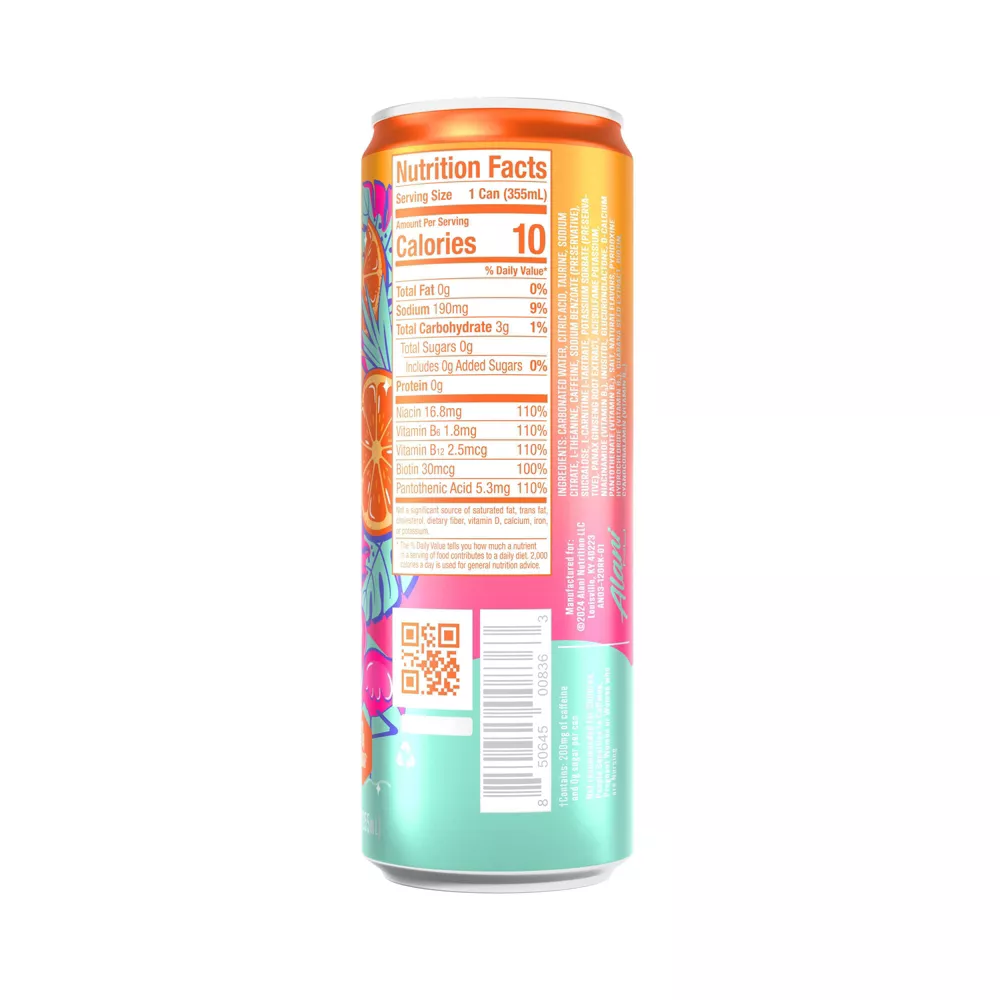 Alani Nu Orange Kiss Energy Drink, 12 fl oz Cans, Pack of 6