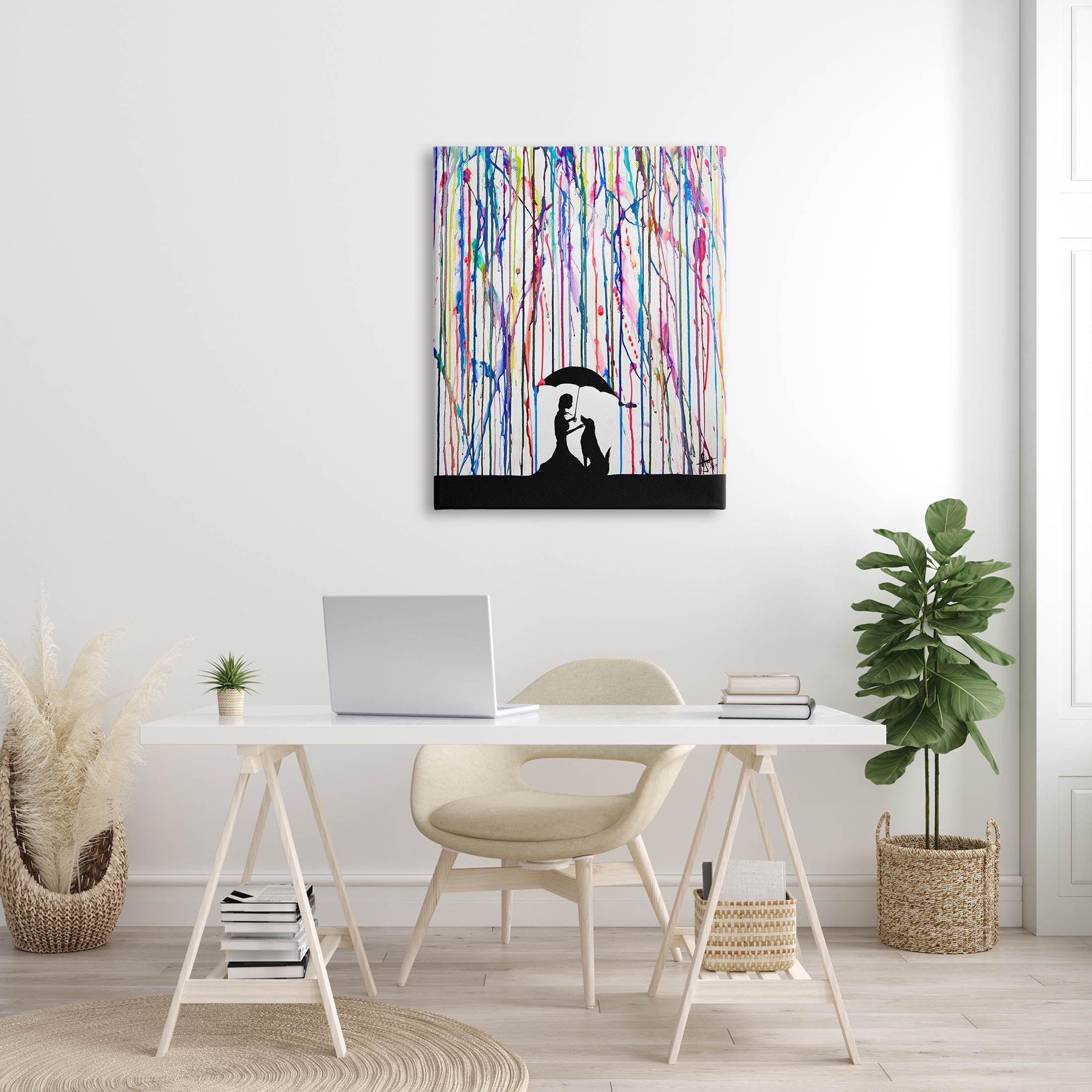 Modern Vivid Drip Silhouette Couple Abstract Graphic Art Gallery Wrapped Canvas Print Wall Art