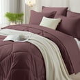 thumbnail image 3 of Flymme Queen Comforter Set 7 Pieces, Bed in a Bag Modern Diamond Pattern Bed Set Soft Microfiber Complete Bedding Sets,Eggplant Purple, 3 of 10