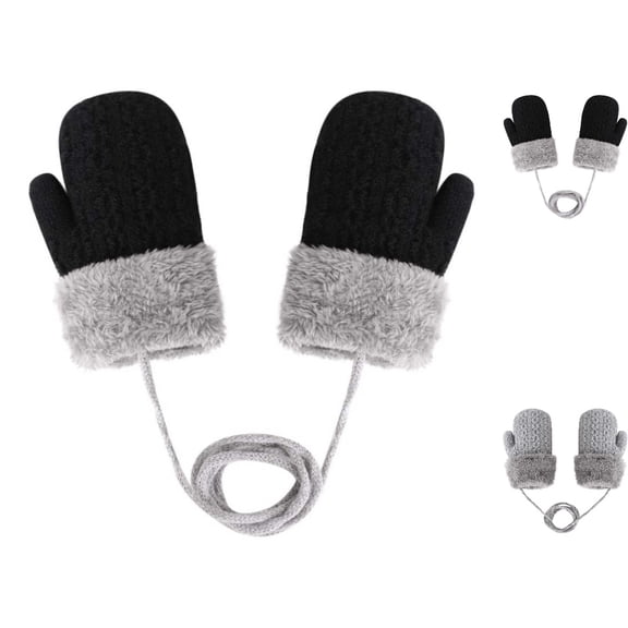 Bmisegm Winter Gloves for Men Women Anti Lost Rope Double Layer Soft Comfortable Baby Toddler Warm Mittens Black