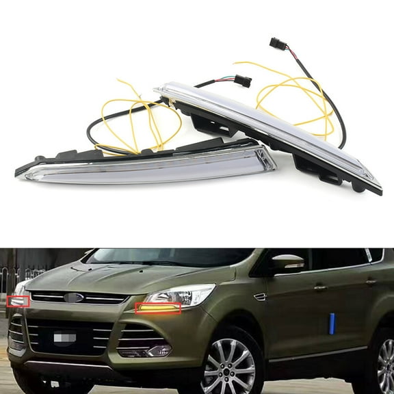 ZS 2PCS LED DRL Daytime Running Light Turn Signal Lamp For Ford Escape Kuga 2013 2014 2015