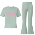 thumbnail image 4 of Gubotare Tween Girl Outfits Spring Girls 2 Piece Outfits Short Sleeve Ruched Drawstring Crewneck Tops and Wide Leg Pants with Pockets Clothing Sets Size 11-12 (Light Green,11-12 Years), 4 of 4