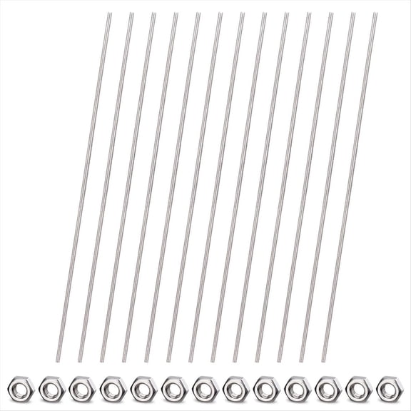 26pcs 8/32Inch Threaded Rods and Hex Nuts, 12Inch Stainless Steel Fully Rod for Beaded Garden Stake