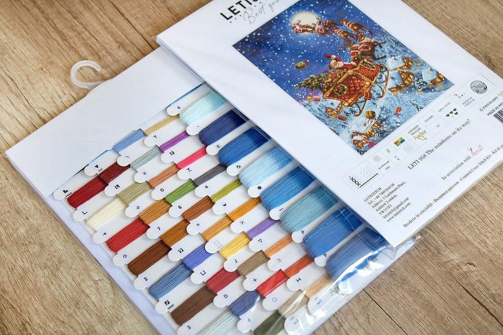 Counted Cross Stitch Kit The Reindeers On Their Way! Leti958 Needlework Blue Red Christmas By LetiStitch
