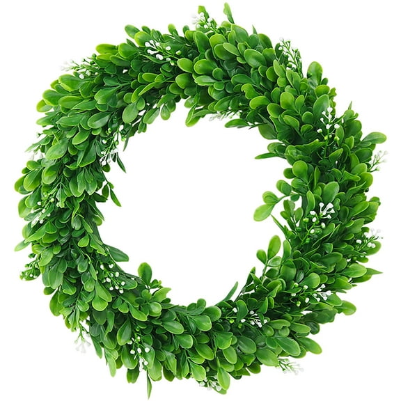 Gyouwnl Artificial Boxwood Wreath, 12" Artificial Green Leaves Wreath for Front Door Window Wall Hanging - Home Wedding Party Decoration, Spring Summer Christmas Decor