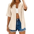 thumbnail image 3 of Pxiakgy Womens Linen Button Down Shirt Henley Tops Oversized Tees Comfy Loose Fit T-Shirt Gauze Tops Lightweight Work Blouses Summer Shirts for Women Casual Tunic Tops Breathable Tops Daily T Shirts, 3 of 9