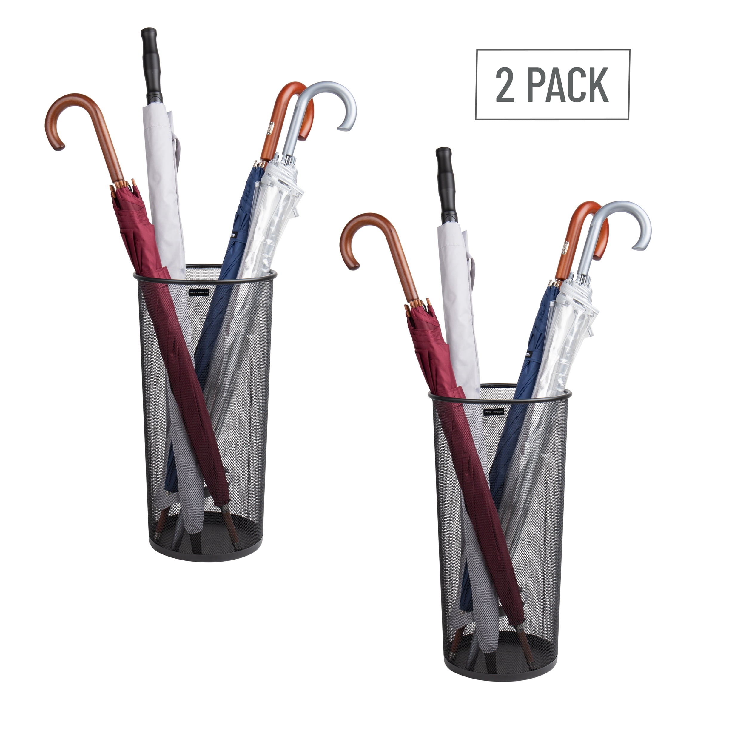 Mind Reader Umbrella Stand, Entryway, Metal, 10.25"L x 10.25"W x 19.5"H, 2-pack, Black