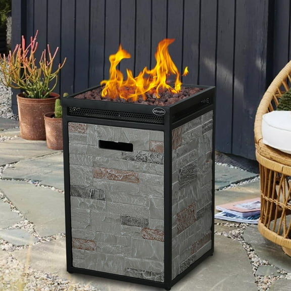 Afterglow 16" Square 40,000 Btu Propane Fire Pit, TerraFab Side Plate w Steel Frame Perfect for Outdoor Patio Garden, Weather Resistant Cover and Lava Rocks Included Rock Grey
