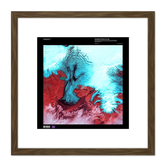 Science Map Satellite Vatnajokull Glacier Ice Iceland 8X8 Inch Square Wooden Framed Wall Art Print Picture with Mount