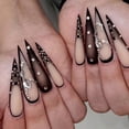 thumbnail image 2 of Uñas postizas largas de aguja, negras con efecto degradado y diamantes de imitación, 24 unidades, acrílicas, para pegar, estilo gótico., 2 of 5