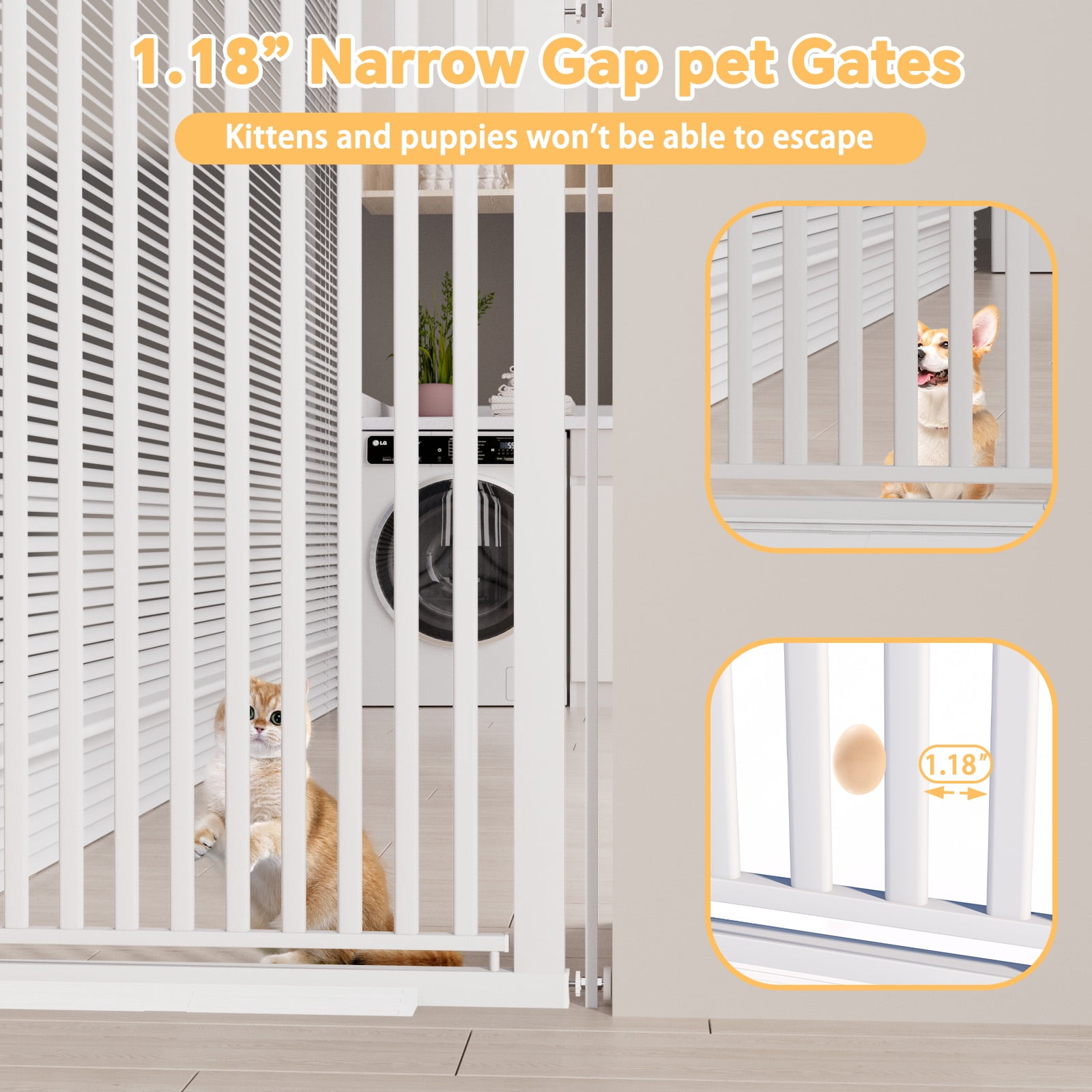 YUFU 63" Extra Tall Pet Door for Door Way, 30"-33"/30"-37" Adjustable Wide One-Handed Operation Tall Pet Gate for Dogs Cats, 30"-33" White