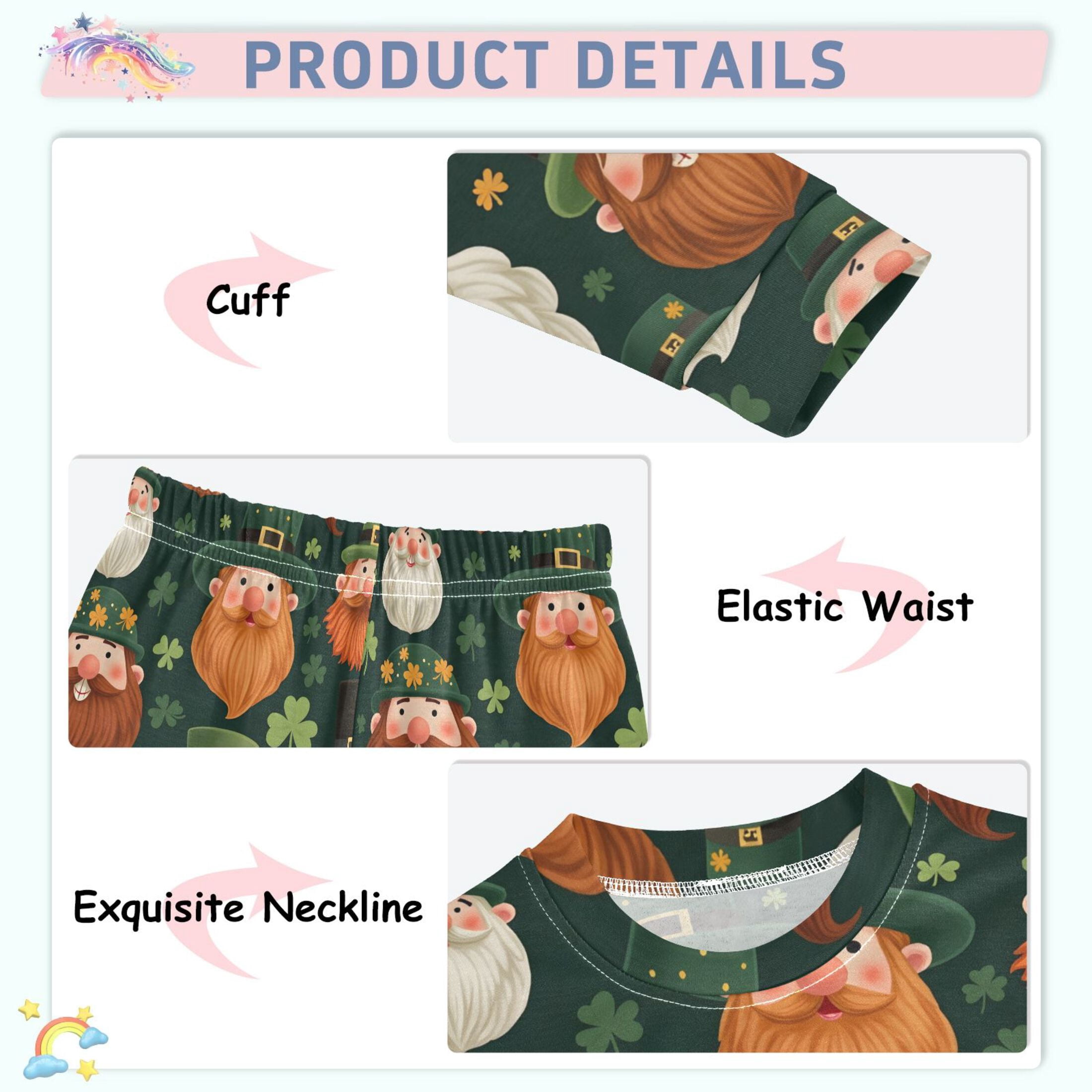 Beard Green Elf Pattern Cotton Pajamas 2 Piece Set Sleepwear Soft and Comfortable Homewear Nightwear