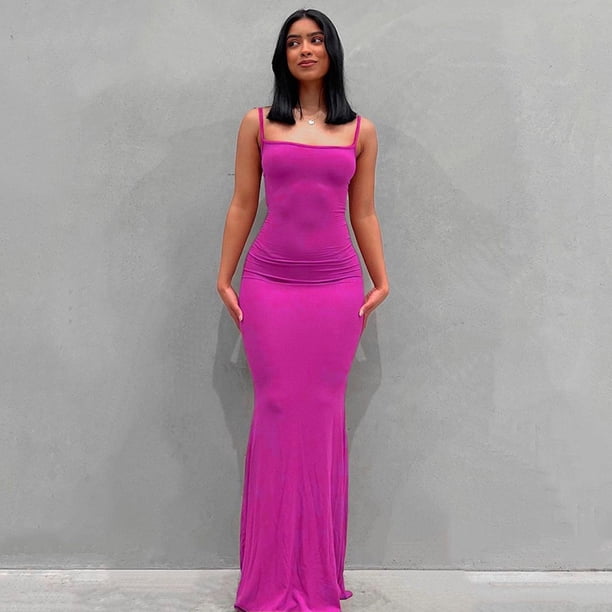 2023 Summer Women Sexy Spaghetti Strap Black Skims Long Dress Y2k Sleeveless Solid Skinny Bodycon Trumpet Maxi Dresses VestidosS Gao Jinjia LED