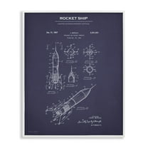 Stupell Industries Rocket Ship Blueprint Transportation Painting White Framed Art Print Wall Art, 16 x 20