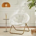 thumbnail image 3 of Saucer Chair Round Foldable Furry Padded Moon Chair for Living Room White, 3 of 6