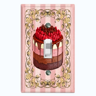 Metal Light Switch Plate Cover Elegant Strawberry Cake Striped Wallpaper Pink CAK055