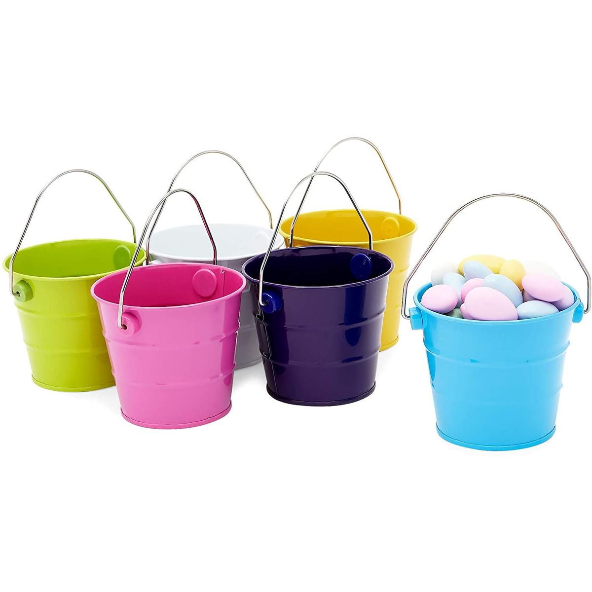 2.75 in, 6 Pack Mini Buckets for Crafts and Party Favors 6 Colors