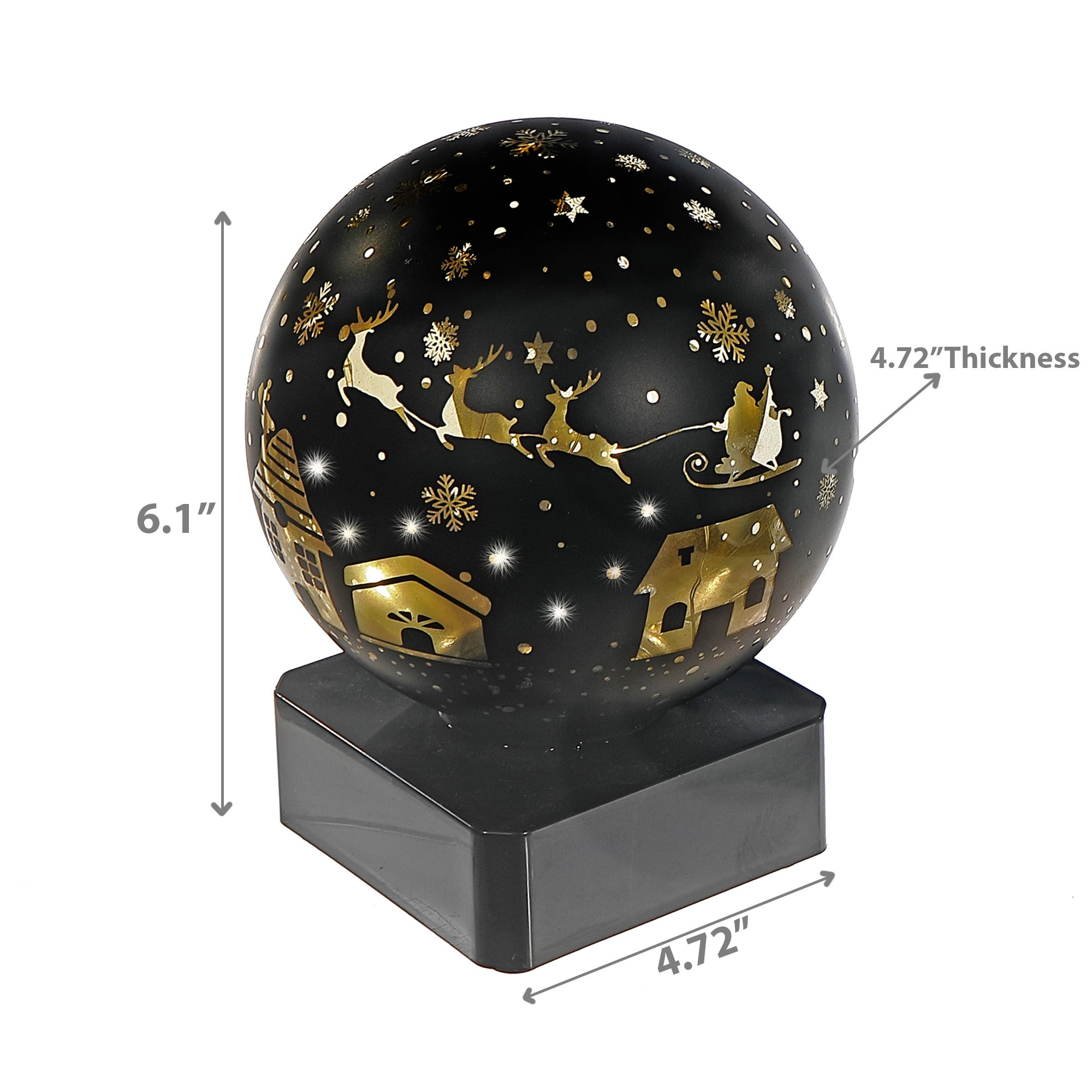 Support Rond En Verre À Led (Père Noël Sur Un Traîneau) (Noir) - Lot De 2